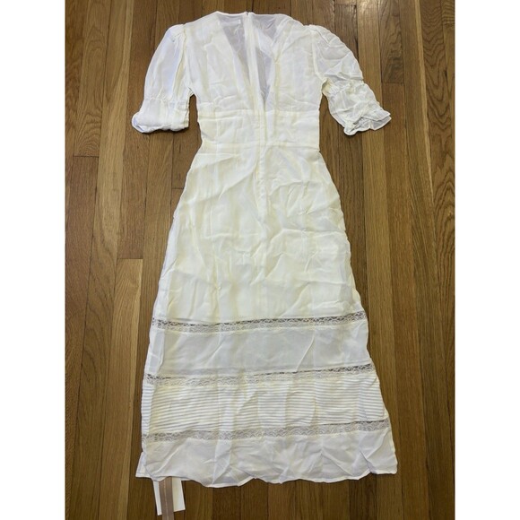 NWT Reformation Ginny Dress Ivory Midi Lace V Neck Button Up Size 0 P Petite - Picture 8 of 8